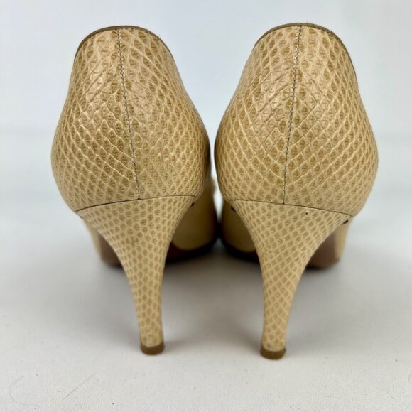 Salvatore Ferragamo Womens Tan Snake Embossed Leather Pumps Suede Bow size 9.5 - Picture 4 of 16